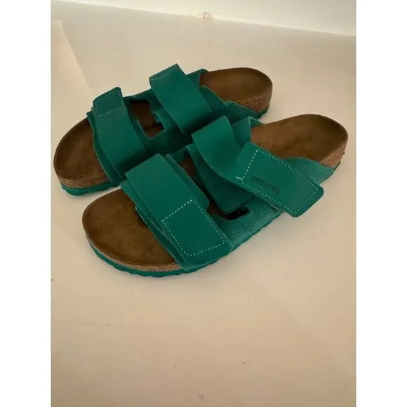 Birkenstock Uji Double Strap Slide Leather Sandals Green EU 37 Womens US 6 Men 4