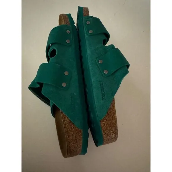 Birkenstock Uji Double Strap Slide Leather Sandals Green EU 37 Womens US 6 Men 4