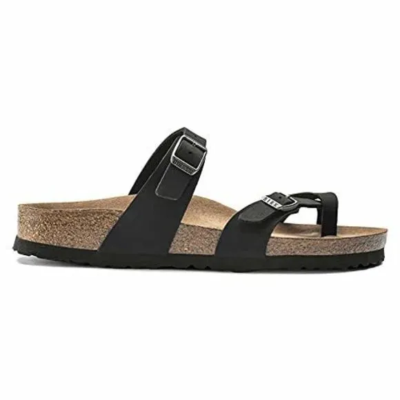 BIRKENSTOCK UNISEX MAYARI BIRKO-FLOR NUBUCK BLACK SANDALS 6 W / 4 M US