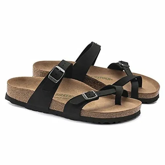 BIRKENSTOCK UNISEX MAYARI BIRKO-FLOR NUBUCK BLACK SANDALS 6 W / 4 M US