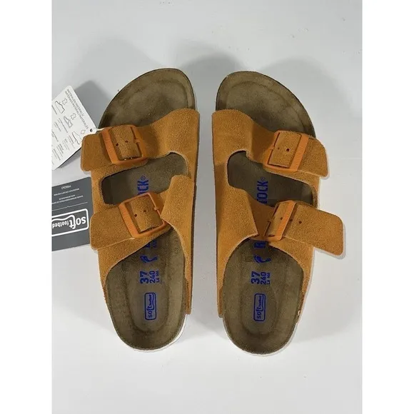 Birkenstock Wmns Arizona Soft Footbed Suede Leather-Orange Sz-37 .EU/6-6.5 .US
