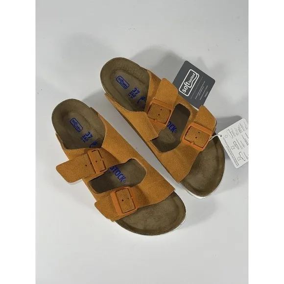 Birkenstock Wmns Arizona Soft Footbed Suede Leather-Orange Sz-37 .EU/6-6.5 .US