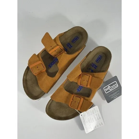 Birkenstock Wmns Arizona Soft Footbed Suede Leather-Orange Sz-37 .EU/6-6.5 .US