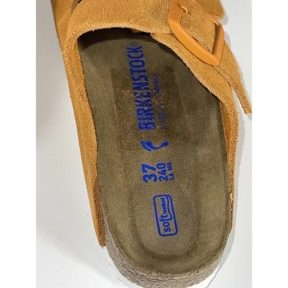 Birkenstock Wmns Arizona Soft Footbed Suede Leather-Orange Sz-37 .EU/6-6.5 .US