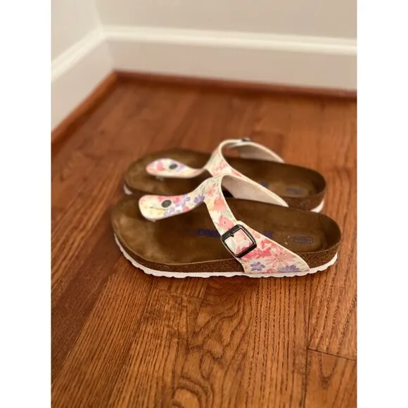 Birkenstock Women's Gizeh Supernatural White Floral Print Thong Sandals Size 41‎