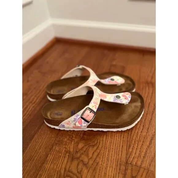 Birkenstock Women's Gizeh Supernatural White Floral Print Thong Sandals Size 41‎