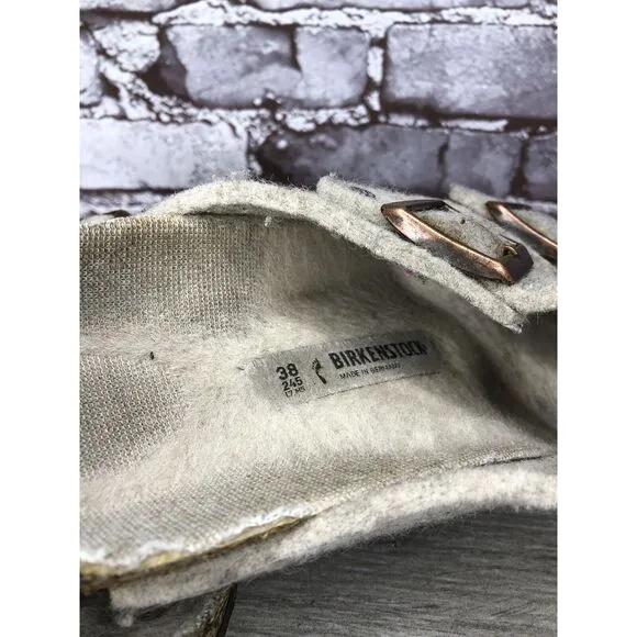 Birkenstock Wool Felt Beige Arizona Comfort Slides Sandals Women Sz 38EU/7.5M US