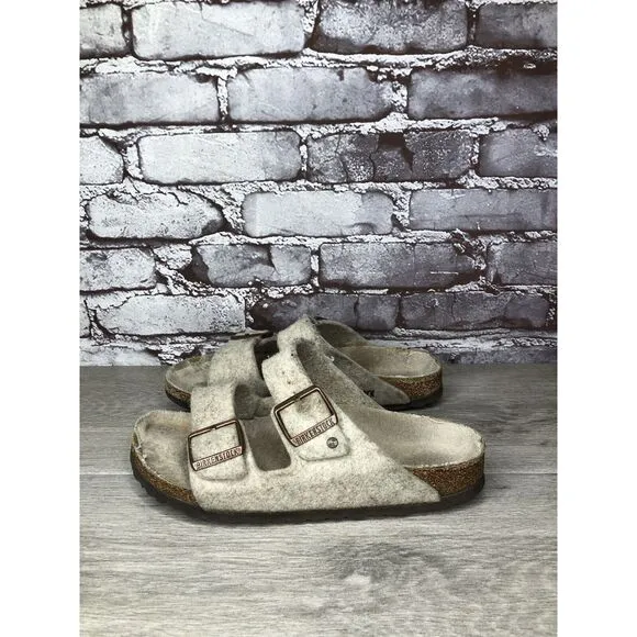 Birkenstock Wool Felt Beige Arizona Comfort Slides Sandals Women Sz 38EU/7.5M US