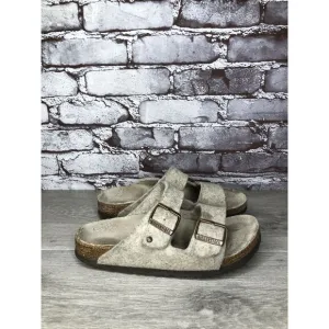 Birkenstock Wool Felt Beige Arizona Comfort Slides Sandals Women Sz 38EU/7.5M US