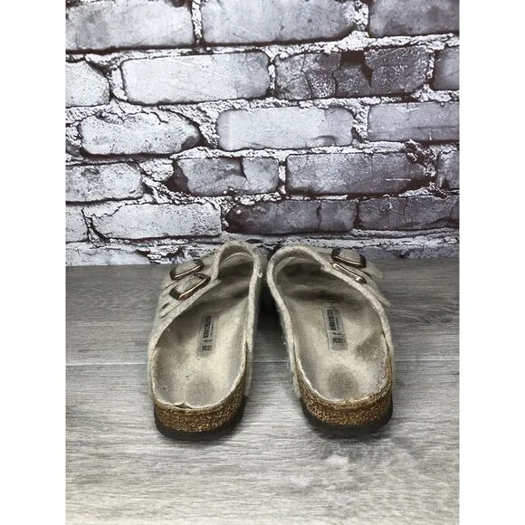 Birkenstock Wool Felt Beige Arizona Comfort Slides Sandals Women Sz 38EU/7.5M US