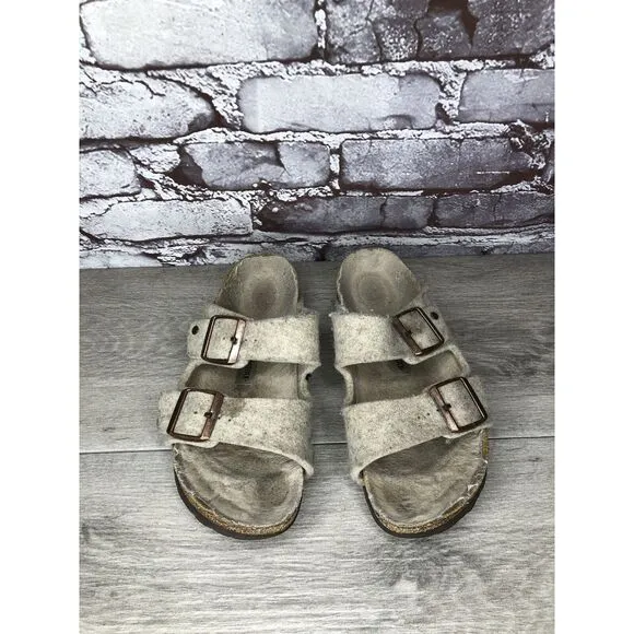 Birkenstock Wool Felt Beige Arizona Comfort Slides Sandals Women Sz 38EU/7.5M US