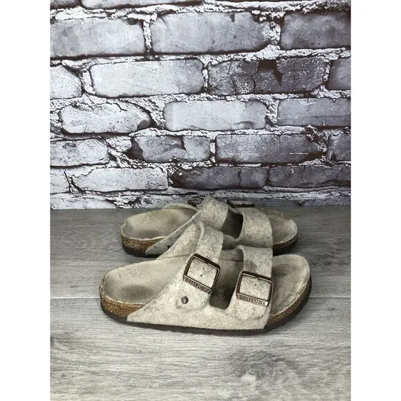 Birkenstock Wool Felt Beige Arizona Comfort Slides Sandals Women Sz 38EU/7.5M US