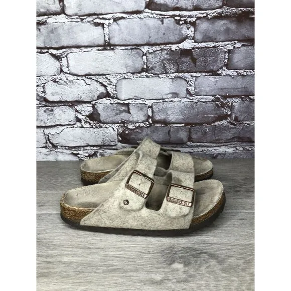 Birkenstock Wool Felt Beige Arizona Comfort Slides Sandals Women Sz 38EU/7.5M US