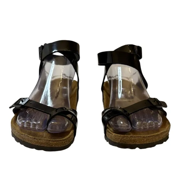 Birkenstock | Yara Sandals Black Patent Leather Wrap Strap Ankle Size 38 (7-7.5)
