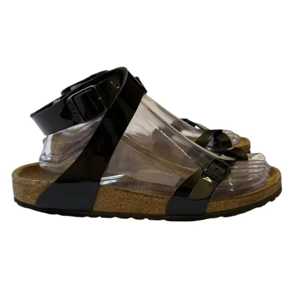 Birkenstock | Yara Sandals Black Patent Leather Wrap Strap Ankle Size 38 (7-7.5)