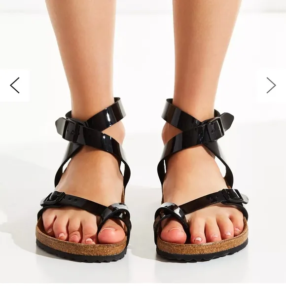 Birkenstock | Yara Sandals Black Patent Leather Wrap Strap Ankle Size 38 (7-7.5)
