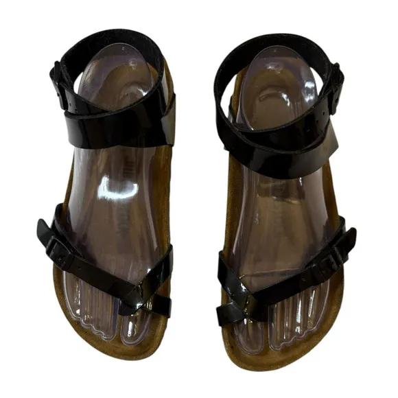 Birkenstock | Yara Sandals Black Patent Leather Wrap Strap Ankle Size 38 (7-7.5)