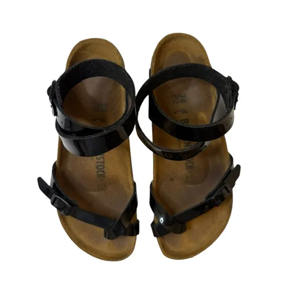 Birkenstock | Yara Sandals Black Patent Leather Wrap Strap Ankle Size 38 (7-7.5)
