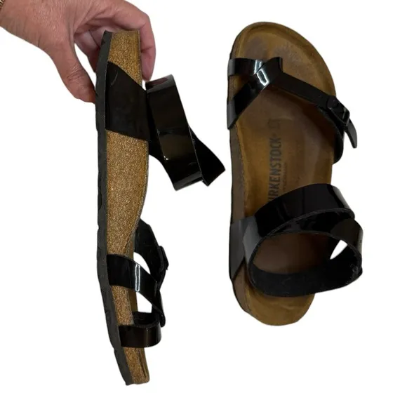 Birkenstock | Yara Sandals Black Patent Leather Wrap Strap Ankle Size 38 (7-7.5)