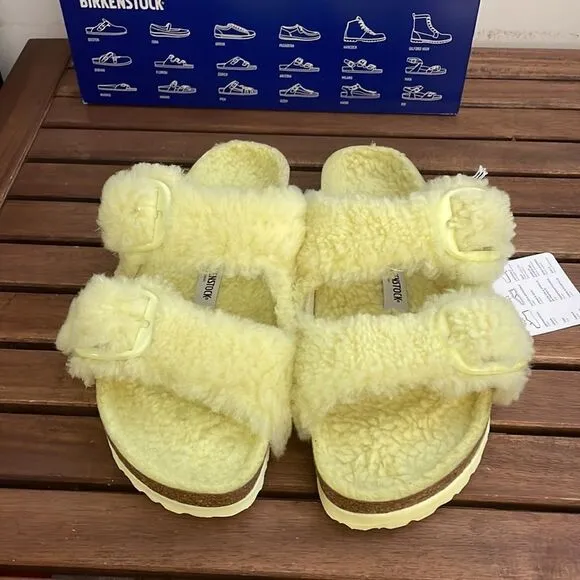 Birkenstock Arizona Big Buckle Shearling Sandals Yellow EU 40/US Women 9/UK 7