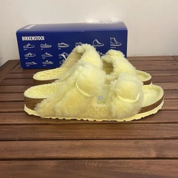 Birkenstock Arizona Big Buckle Shearling Sandals Yellow EU 40/US Women 9/UK 7