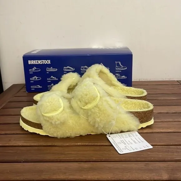 Birkenstock Arizona Big Buckle Shearling Sandals Yellow EU 40/US Women 9/UK 7