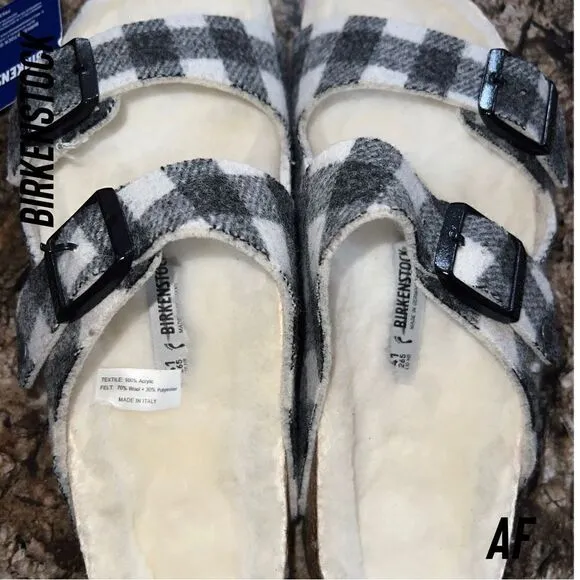 BIRKENSTOCK ARIZONA SHEARLING PLAID SANDALS NWT