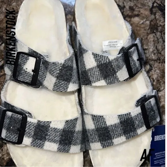 BIRKENSTOCK ARIZONA SHEARLING PLAID SANDALS NWT