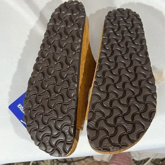BIRKENSTOCK ARIZONA SHEARLING SANDALS NWT BROWN WHITE FUR
