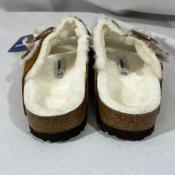 BIRKENSTOCK ARIZONA SHEARLING SANDALS NWT BROWN WHITE FUR