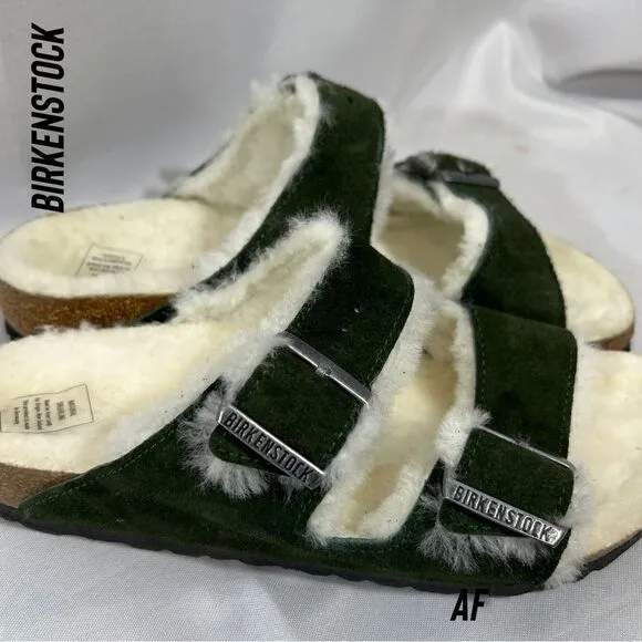 BIRKENSTOCK ARIZONA SHEARLING SUEDE LEATHER GREEN NWT NEW