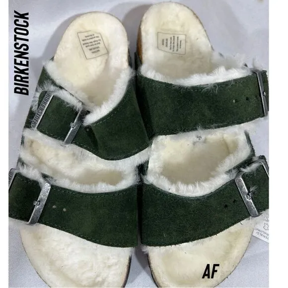 BIRKENSTOCK ARIZONA SHEARLING SUEDE LEATHER GREEN NWT NEW