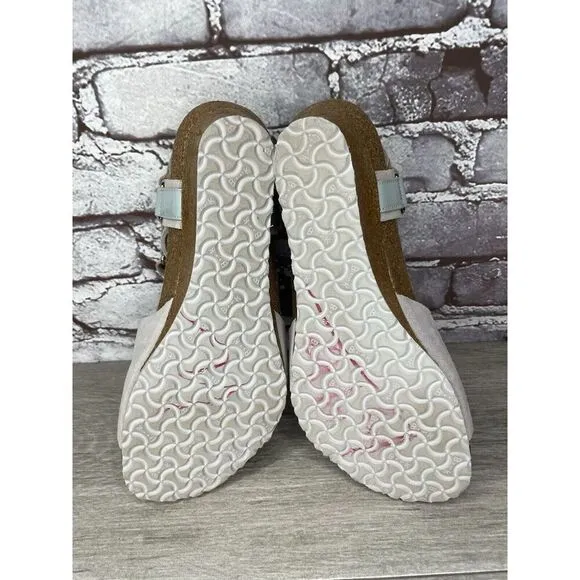 Birkenstock Papillio Grey Nubuck Suede Teal Patent Cork Wedge Sandals Women 38EU