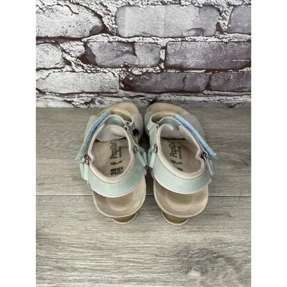 Birkenstock Papillio Grey Nubuck Suede Teal Patent Cork Wedge Sandals Women 38EU