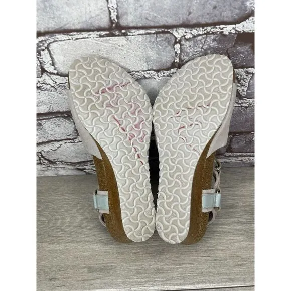 Birkenstock Papillio Grey Nubuck Suede Teal Patent Cork Wedge Sandals Women 38EU