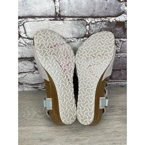Birkenstock Papillio Grey Nubuck Suede Teal Patent Cork Wedge Sandals Women 38EU