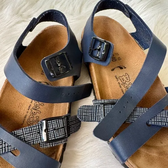 Birki's By Birkenstock Women Lillie Criss Cross Navy Plaid Strappy Sandals Size6