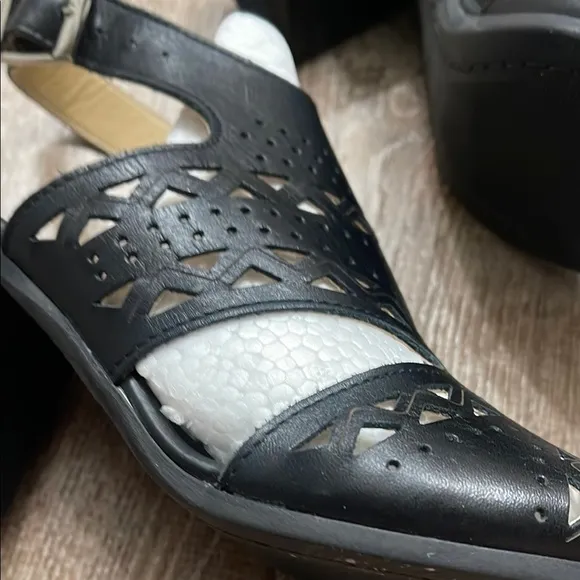 Black Chunky Heel Perforated Dress Sandals