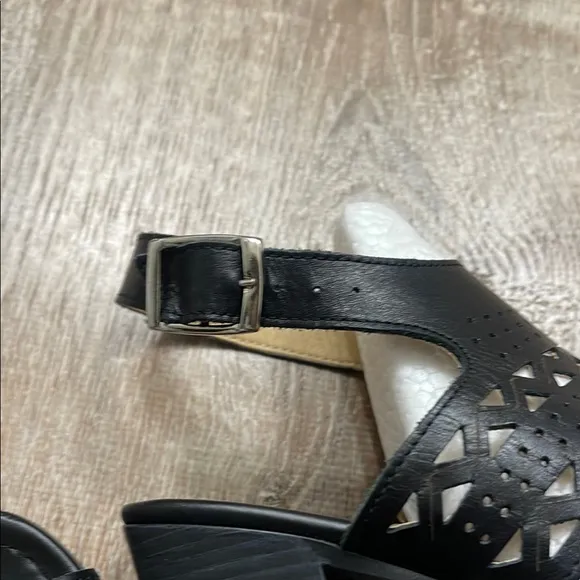 Black Chunky Heel Perforated Dress Sandals