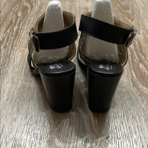 Black Chunky Heel Perforated Dress Sandals