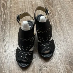 Black Chunky Heel Perforated Dress Sandals