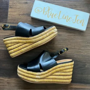 Black Leather Wedge Sandals
