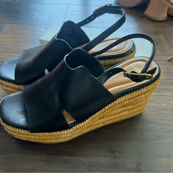 Black Leather Wedge Sandals