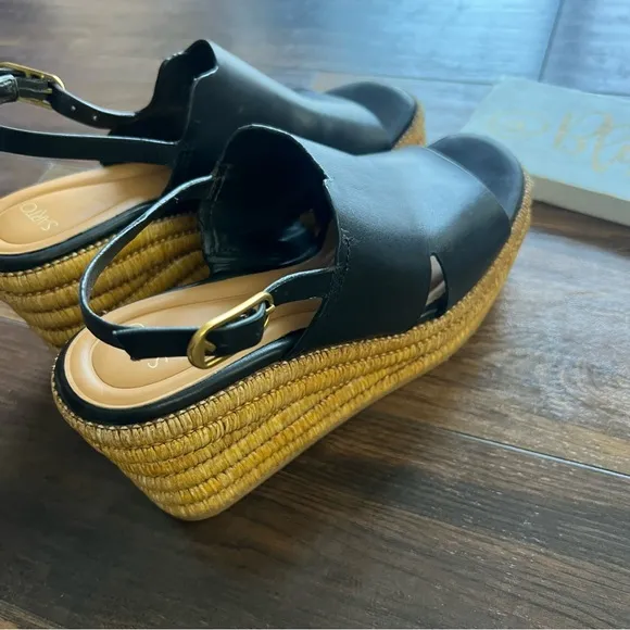 Black Leather Wedge Sandals