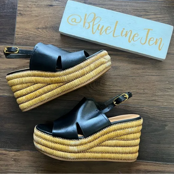 Black Leather Wedge Sandals
