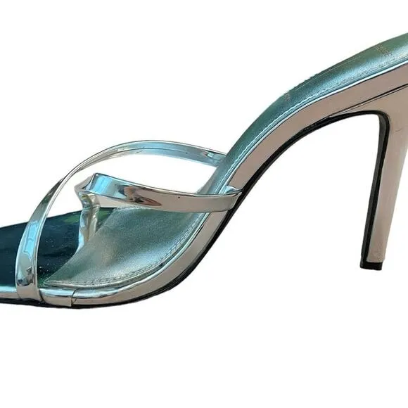 Black Suede Studio Arielle Heels Sandals Leather Silver Mirror Metallic Size 8