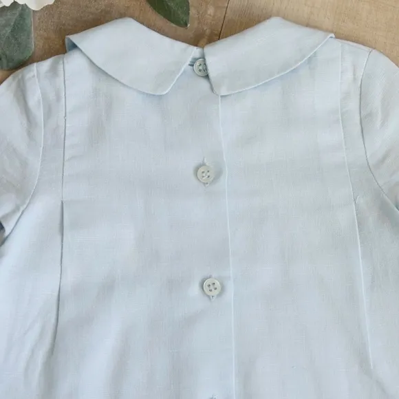 Blue Linen Romper Boutique Luli &amp; Me Boys 3/6 Months PERFECT LIKE NEW