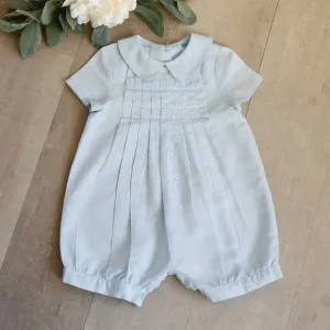 Blue Linen Romper Boutique Luli &amp; Me Boys 3/6 Months PERFECT LIKE NEW