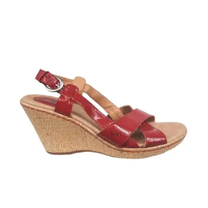 B.O.C Born Slingback Fire Engine Red Patent Leather Wedge 10 Women's Sandals