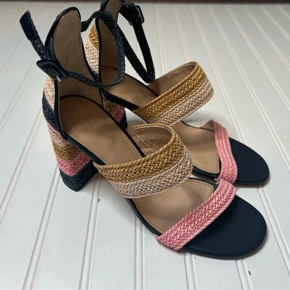 Boden 42/ 10.5 Woven Striped Heeled Sandals  Pink Blue Heels NEW No Box